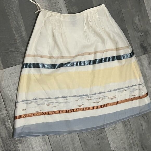 Due Per Due silk Blend Ivory Gondola Boat Print Ribbon A line Peasant Skirt 4 S - Picture 8 of 11